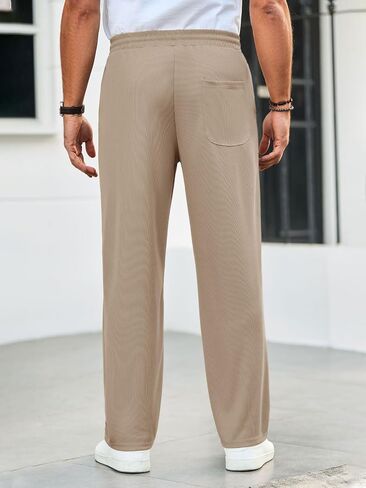 Runcati Mens Casual Pants Drawstring Elastic Waist Ribbed Sweatpants Straight Leg Loose Fit Trousers in Saudi Arabia