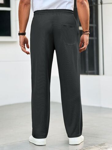 Runcati Mens Casual Pants Drawstring Elastic Waist Ribbed Sweatpants Straight Leg Loose Fit Trousers in Saudi Arabia