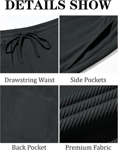 Runcati Mens Casual Pants Drawstring Elastic Waist Ribbed Sweatpants Straight Leg Loose Fit Trousers in Saudi Arabia
