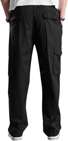 Lanesra Men's Boys Full Elastic Waist Casual Cargo Pants Relaxed Fit Lightweight Pull On Workwear Pant in Kuwait