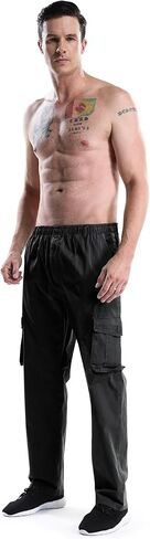 Lanesra Men's Boys Full Elastic Waist Casual Cargo Pants Relaxed Fit Lightweight Pull On Workwear Pant in Kuwait