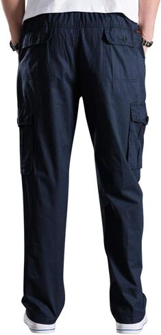 Lanesra Men's Boys Full Elastic Waist Casual Cargo Pants Relaxed Fit Lightweight Pull On Workwear Pant in Kuwait
