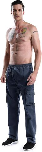 Lanesra Men's Boys Full Elastic Waist Casual Cargo Pants Relaxed Fit Lightweight Pull On Workwear Pant in Kuwait