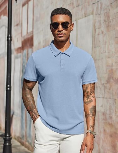 COOFANDY Men's Polo Shirts Short Sleeve Classic Fit Golf Shirts Casual Solid Waffle Collared T Shirt in Saudi Arabia