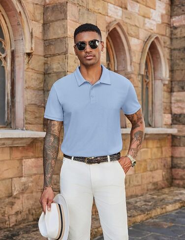 COOFANDY Men's Polo Shirts Short Sleeve Classic Fit Golf Shirts Casual Solid Waffle Collared T Shirt in Saudi Arabia