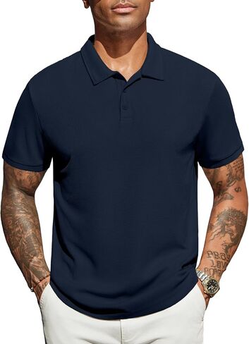 COOFANDY Men's Polo Shirts Short Sleeve Classic Fit Golf Shirts Casual Solid Waffle Collared T Shirt in Saudi Arabia