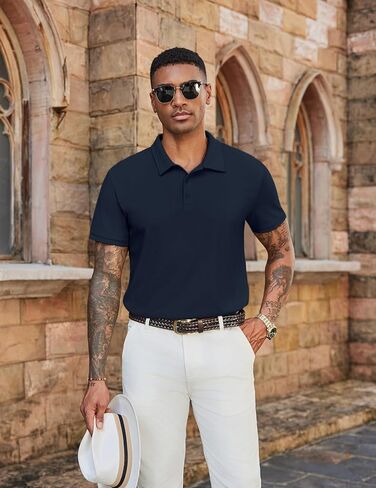 COOFANDY Men's Polo Shirts Short Sleeve Classic Fit Golf Shirts Casual Solid Waffle Collared T Shirt in Saudi Arabia