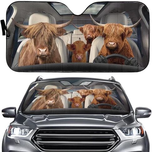Highland Cows Driving Auto Windshield Sun Shade,Farm Horse Automotive Cover Blocks UV Rays Seat Protector Foldable Sun Visor Sunshade for Car Truck SUV to Keep Your Vehicle Cool in Saudi Arabia