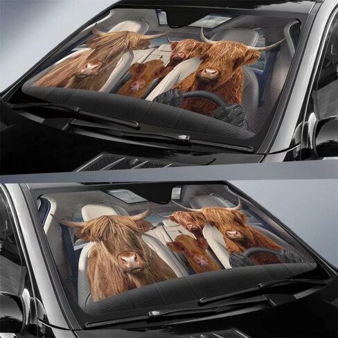 Highland Cows Driving Auto Windshield Sun Shade,Farm Horse Automotive Cover Blocks UV Rays Seat Protector Foldable Sun Visor Sunshade for Car Truck SUV to Keep Your Vehicle Cool in Saudi Arabia