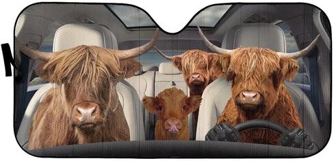 Highland Cows Driving Auto Windshield Sun Shade,Farm Horse Automotive Cover Blocks UV Rays Seat Protector Foldable Sun Visor Sunshade for Car Truck SUV to Keep Your Vehicle Cool in Saudi Arabia