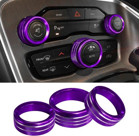 3PCS Air Conditioner Switch Button Knob Cover, Aluminum Alloy Knob Ring Trim Cover, Climate Control Knob Covers, Auto Accessories Compatible with Dodge Challenger Durango 2015-2022 (Black) in Saudi Arabia