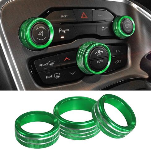 3PCS Air Conditioner Switch Button Knob Cover, Aluminum Alloy Knob Ring Trim Cover, Climate Control Knob Covers, Auto Accessories Compatible with Dodge Challenger Durango 2015-2022 (Black) in Saudi Arabia