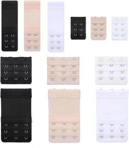 12pcs Bra Extender 2 Hook&3 Hook Elastic Bra Extenders For Women Multi Size Bra Extension Strap 2 Row&3 Row Soft Bra Hook Extender Black White Beige in Saudi Arabia