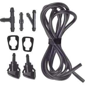 Windshield Washer Nozzles Kit, Windshield Washer Hose Kit Replacement for Chrysler, Dodge, Jeep,Replaces 4805742AB, 5113049A Washer Jet and 2 Meter Fluid Hose with Connector