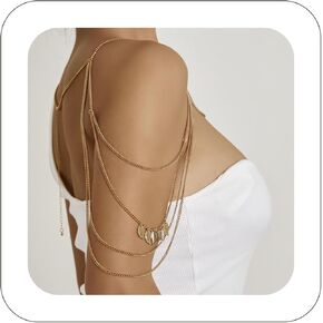 Boho Multi Layered Body Chain Tassel Choker Shoulder Necklace Statement Leaf Drop Body Arm Chain Ethnic Style Body Chain Sexy Harness Body Chain Jewelry for Women