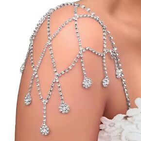 YERTTER Wedding 1 pcs Gold Rhinestone Shoulder Chain Mesh Layered Crystal Tassel Body Chain Flapper Shoulder Body Accessories Jewelry for Women Brides (Gold 2)
