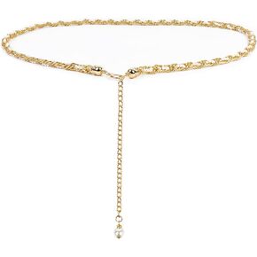 Plus Size Chain Belt for Women, Gold Color and White Faux Small Pearl Waist Chains, Extra Long Body Chain, 59 Inch Adjustable Chunky Belt Chain