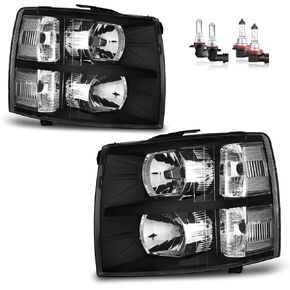 Headlights Assembly for 2007-2013 Chevy Silverado 1500 for 07-14 Silverado 2500HD 3500 Headlamp Replacement Chrome Housing Amber Reflector
