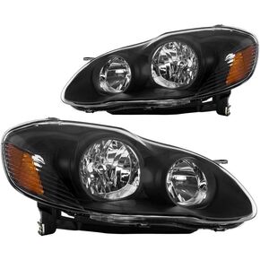 KAC Headlights Assembly Automotive Replacement, Fits 2003-2008 Corolla Headlamps Amber Corner Black Headlights Assembly