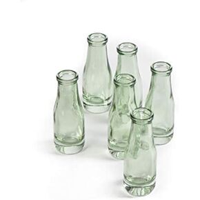 Serene Spaces Living Mini Green Glass Bud Vase, Centerpiece for Wedding Reception, Mini Flower Vases for Home Decor, Vintage Bottle Style Vase, 3.75" Tall & 1.25" Diameter - Pack of 6