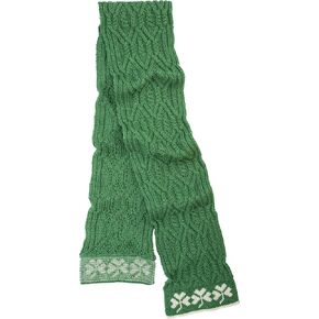 SAOL 100% Merino Wool - Irish Aran Scarf with Green Shamrock for Women