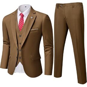 YND Men's Slim Fit 3 Pieces Suit, Two Buttons Blazer Set, Jacket Vest and Pants for Wedding Party Business Prom