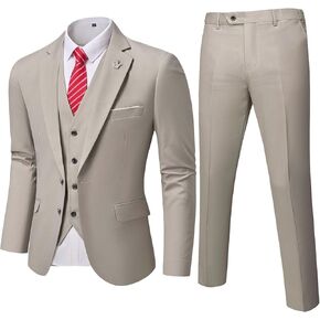 YND Men's Slim Fit 3 Pieces Suit, Two Buttons Blazer Set, Jacket Vest and Pants for Wedding Party Business Prom in Kuwait