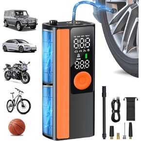 Cordless Tire Inflator Portable Air Compressor - 150PSI Air Pump for Car Tires, Inflatables, Compact Bike Pump, Multipurpose Tire Pump for Car, Red, Large