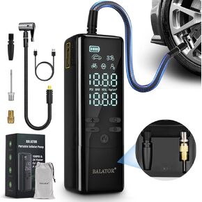 Portable Tire Inflator Premium Portable Air Compressor Fast & Efficient Tire Inflator with Pressure Gauge - One Click Smart Pump for Car, Motorcycle, Bike, SUV- Portable Air Pump with Multiple Nozzles