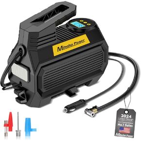 Tire Inflator Portable Air Compressor, Powerful 12V DC Digital Tire Pump with LED Light & Pressure Check for Cars, Bicycles, Motorcycles (yellow)
