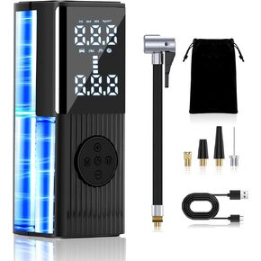 Tire Inflator Portable Air Compressor, 2X Faster Cordless Tire Inflation 150PSI Electric Air Pump for Car with 9000mAh Battery, Car Tire Pump with Emergency LED Light for Car, Bike, Motorcycle, Ball