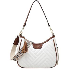 VASCHY Small Shoulder Bag Purse for Women, Vegan Leather Chevron Quilted Crescent Crossbody Hobo Bag Under the Arm Handbag