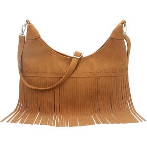 Fringe Hobo Crossbody Bags for Women Cowgirl Western Crescent Purse Vegan Suede Hippie Shoulder Bag Bohemian Handbag