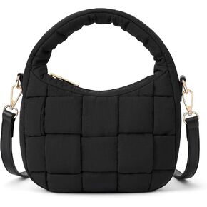 BOSTANTEN Puffer Crossbody Bags for Women Woven Small Shoulder Purse Hobo Crescent Handbags with Adjustable Strap