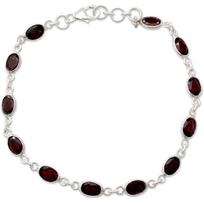 NOVICA Artisan Handmade Garnet Tennis Bracelet .925 Sterling Silver India Red Link Style Birthstone 'Romantic Red'