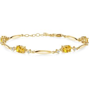 Gem Stone King 18K Yellow Gold Plated Silver Yellow Citrine and White Topaz Tennis Bracelet For Women | 3.32 Cttw | Gemstone November Birthstone | Oval 7X5MM | 6 Inch + 1 Inch Extender