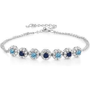 Gem Stone King 925 Sterling Silver Swiss Blue Topaz and Blue Sapphire Tennis Bracelet For Women (2.39 Cttw, Gemstone November Birthstone, 7 Inch with 2 Inch Extender)