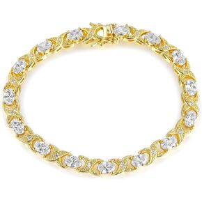 Gemsme 4 * 6MM Oval CZ X-Shape Tennis Bracelet, 18K White/Yellow Gold Plated Cubic Zirconia Link Bracelet for Women 6-8.5 Inches