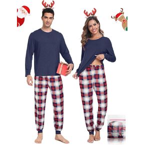 Couple Matching Plaid Pajama Set Christmas Pjs for Men Women Long Sleeve Sleepwear Lounge Set With Pockets S-2XL