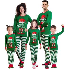 Family Matching Pajamas Sets Women Merry Christmas ELF Print Xmas Holiday Sleepwear Outfits Pjs (Green,WM