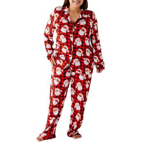 RUEWEY Women Chritstmas Pajamas Long Sleeve Button Down Shirt Wide Leg Pants 2 Piece Lounge Set Sleepwear