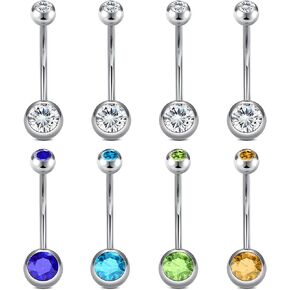 VCMART 14g Belly Button Ring Belly Button Piercing Belly Rings Surgical Steel Belly Button Rings 6mm 8mm 10mm 12mm 14mm 16mm 18mm Short Long Bar Belly Piercing Jewelry for Women