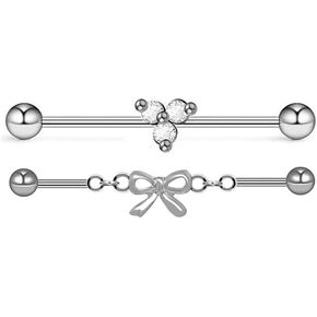 2Pcs 14G Stainless Steel Industrial Barbell Earrings Chains Cartilage Helix Industrial Bar Industrial Piercing Earrings Body Piercing Jewelry for Women