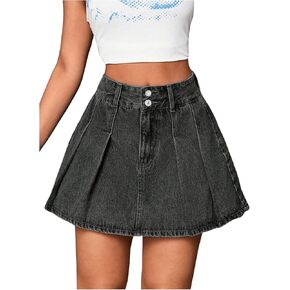 Milumia Women's Pleated Denim Skirt Trendy High Waisted Mini Jean Skater Skirts