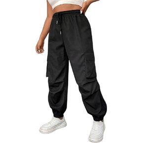 OYOANGLE Women's Plus Size Cargo Pants Drawstring High Waisted Joggers Flap Pocket Long Trousers Streetwear
