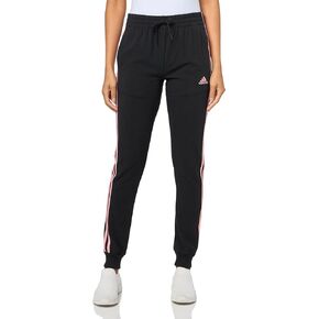 adidas Women's Essentials 3-Stripes Single Jersey Pants, Black/Semi Pink Spark