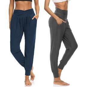 DIBAOLONG 2 Pack Womens Yoga Sweatpants Loose Joggers Pants Comfy Lounge Pants with Pockets