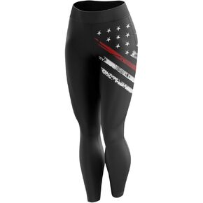Tactical Pro Supply American Flag Leggings for Women, Workout High Waist Yoga Pants for Ladies - RL Crest Black (Medium)