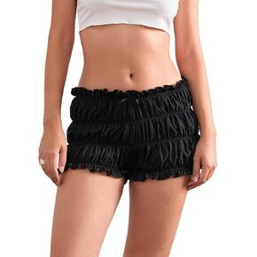 Women Y2k Ruffle Mini Shorts Gingham Ruched Low Waist Lounge Shorts Cute Tiered Smocked Pajama Bottoms