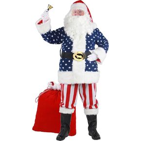 Santa Claus Costume for Men Adult Santa Suit Plus Size Christmas Professional Outfit 11pcs Set Unisex